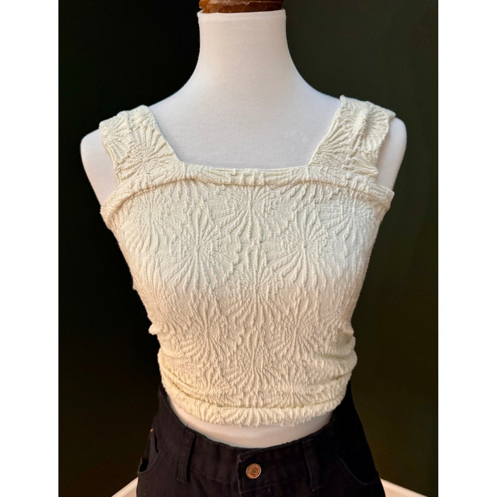 Textured Crop Top Sleeveless Square Neck Tank Top Casual Womens